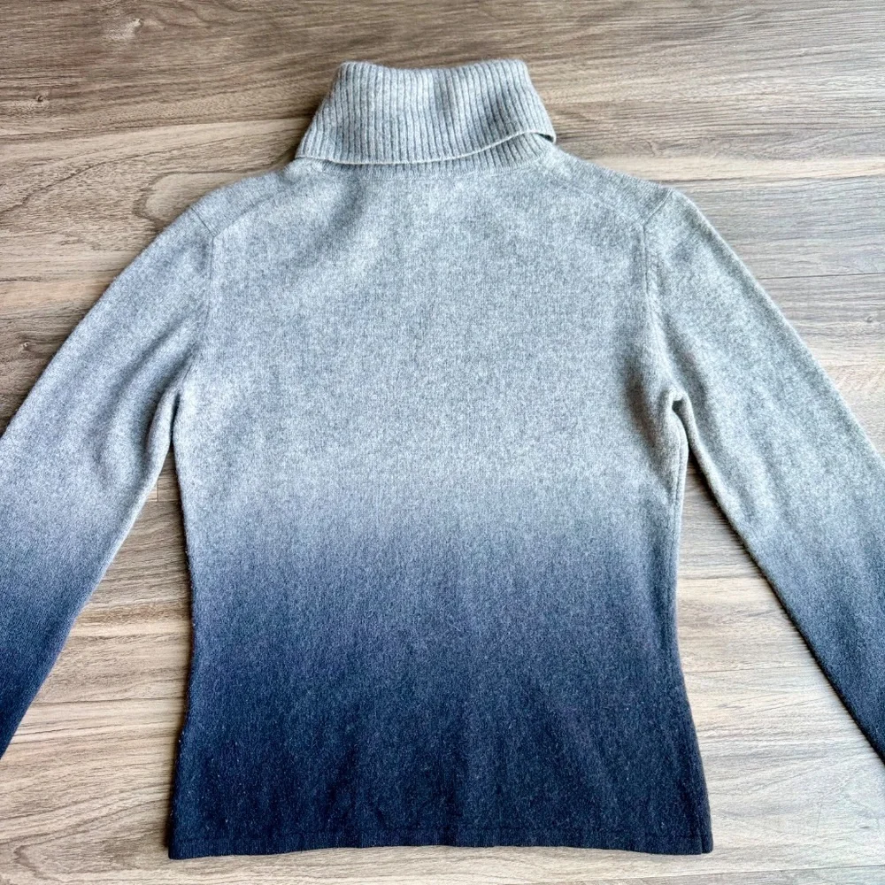 Minimalist 100% Cashmere Ombre Turtleneck‎ Knit Sweater Gradient M